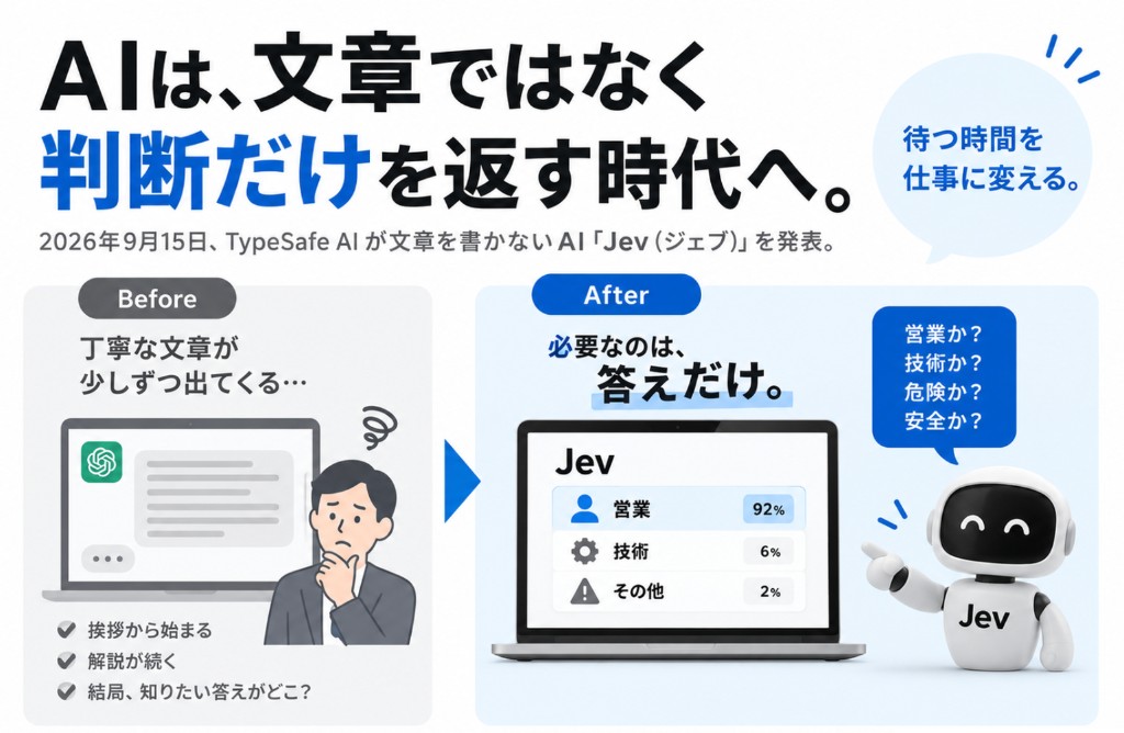 AIは文章ではなく判断だけを返す時代へ。長文を待つBeforeと、Jevが確率だけ返すAfter